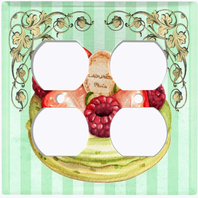 Assiette murale à 2 bandes à motif de galettes de fruits assorties à cadre vert