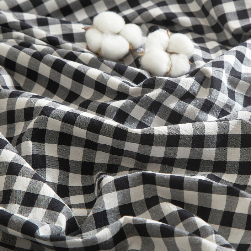 LIFETOWN Gingham Duvet Cover Set 100% Washed Cotton Material Plaid Checkered Comforter Cover 3 Pieces Set, Black/White