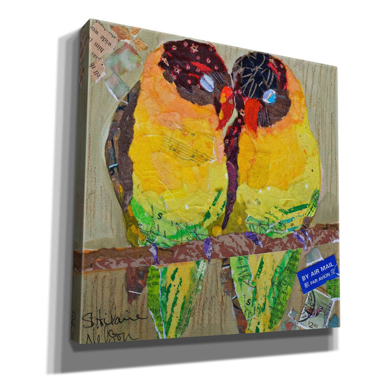 «Lovebirds Yelllow» par St. Hilaire Elizabeth, art mural sur toile, H 12 po x l 12 po x P 0,75 po