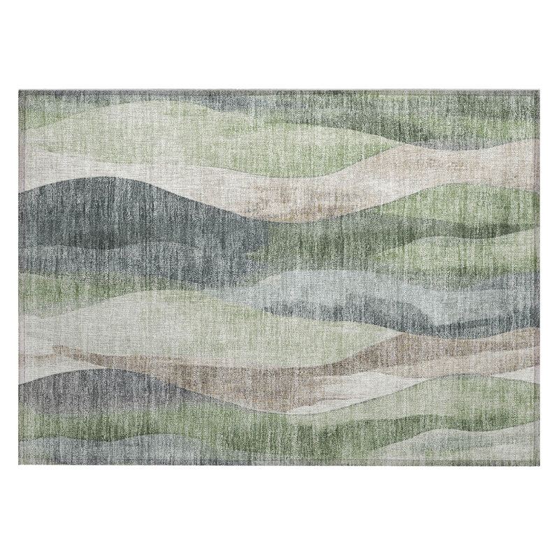 Machine Washable Indoor/Outdoor Xhevrie Fern Rug, Rectangle 1'8" x 2'6"