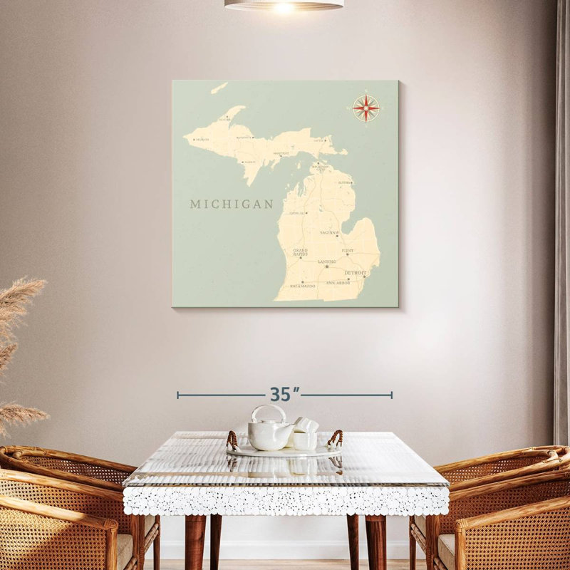Carte du territoire du Michigan, H 36 po x l 36 po