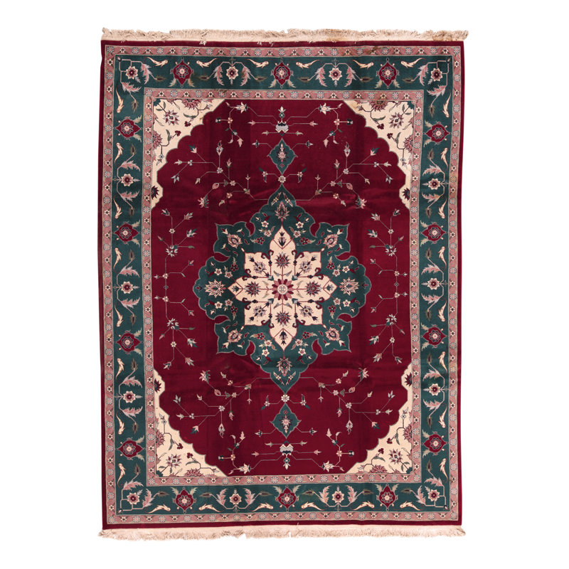 Tapis rouge et bleu noué à la main de haute qualité