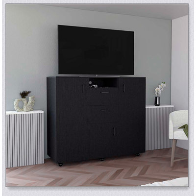 Commode à deux portes Letna, deux tiroirs, quatre tablettes intérieures
