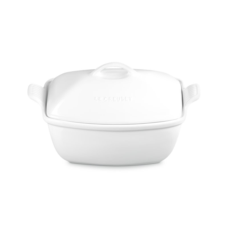 Le Creuset Heritage Stoneware 4.5 Qt Deep Baker with Lid, White