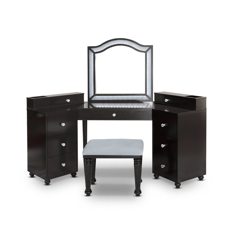 75" W Glam Vanity Set, Obsidian Gray, Gray