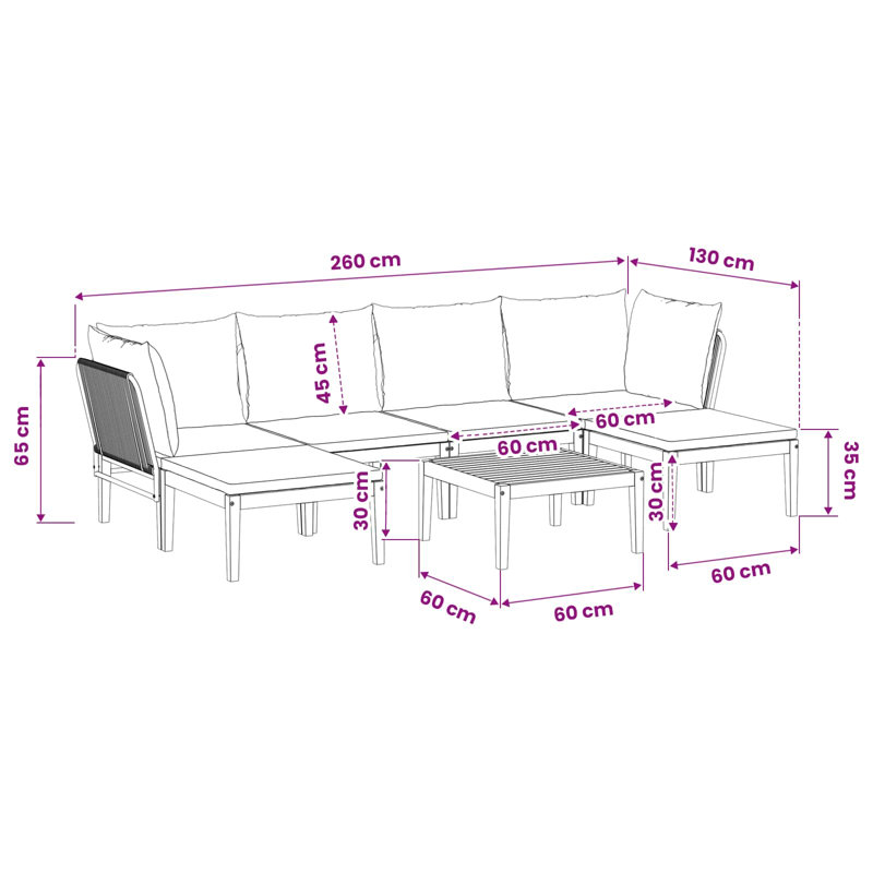  Garden Lounge Set Solid Acacia Wood & Rope Sofa Outdoor Furniture Patio, Cream White Cushion/Natural Beige Frame