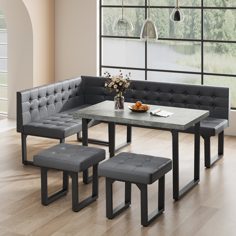 Simple and Stylish 5 - Person Breakfast Nook Dining Table Set, Gray