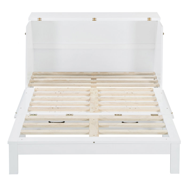 Lit escamotable double avec grands tiroirs, blanc, Blanc