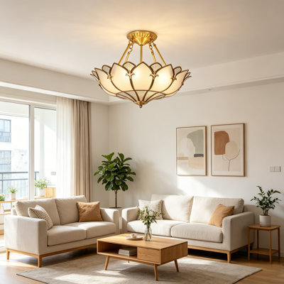 Plafonnier semi-encastré 4 lumières en laiton Lotus