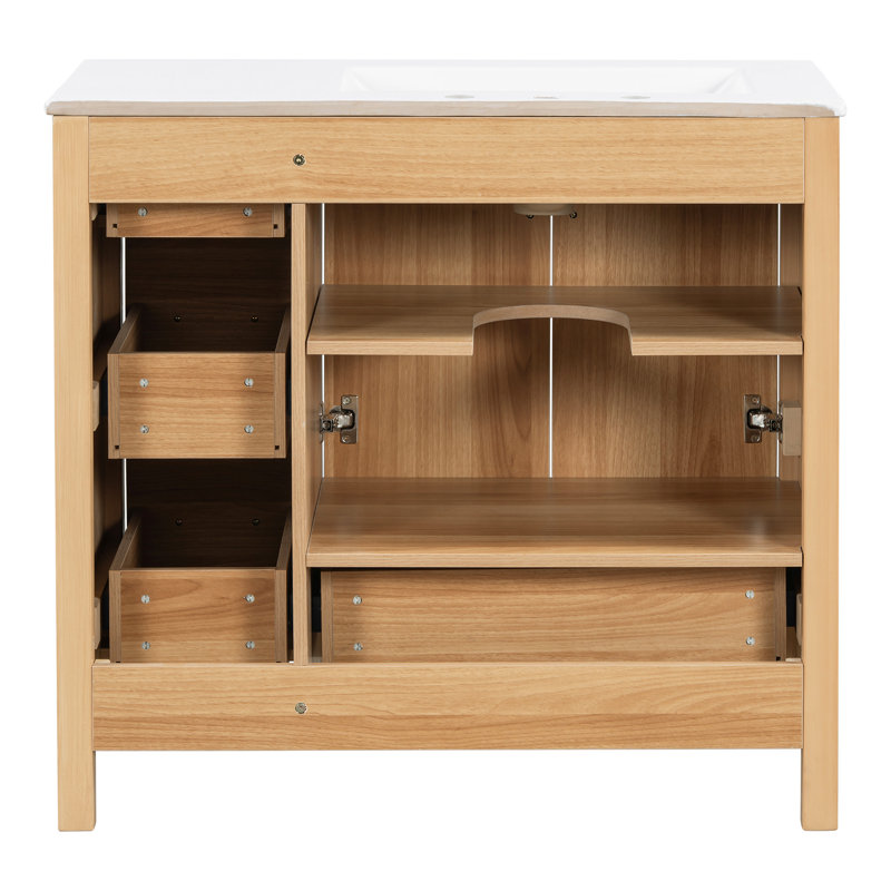 36" Single Bathroom Vanity with Ceramic Top, 2 Soft Close Doors, and 4 Soft Close Drawers