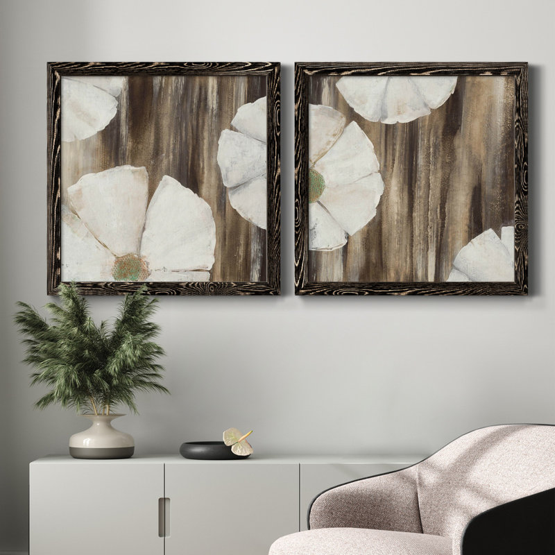 «Night Blooms I», ensemble de 2 reproductions d'art sur toiles, Cadre noir, H 31,5 po x l 63 po x P 1,5 po