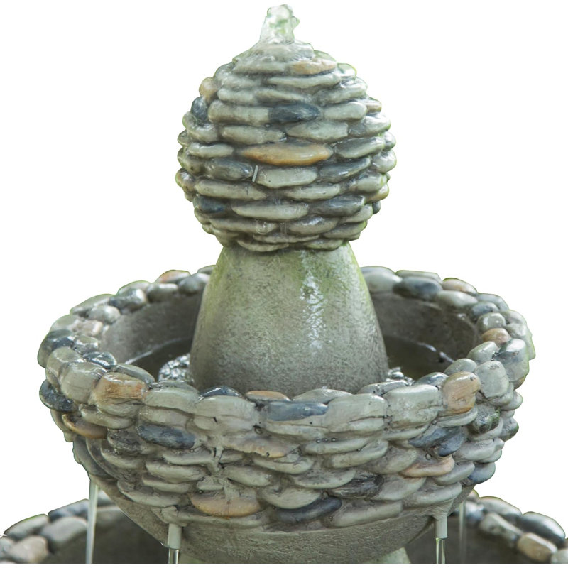 Outdoor 3-Tier Zen-Style Pedestal Water Fountain in. with Stone Trim with Pump