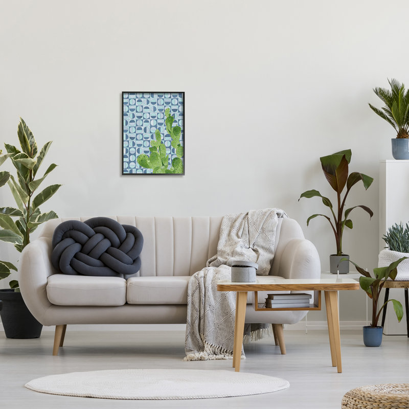 Paire de cactus ronds, H 20 po x l 16 po x P 1,5 po, Giclée encadrée noir minuit