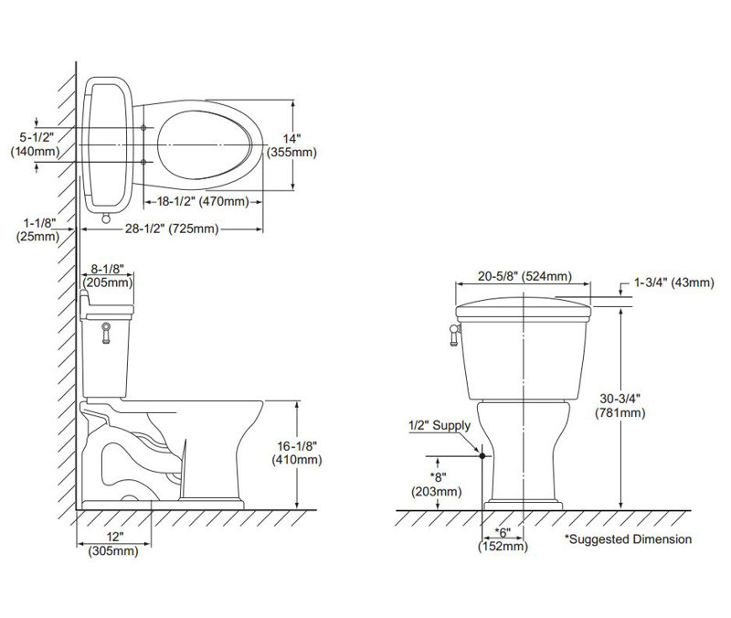 Dartmouth® 1.6 GPF Elongated Two-Piece Toilet (Seat not included), Bone