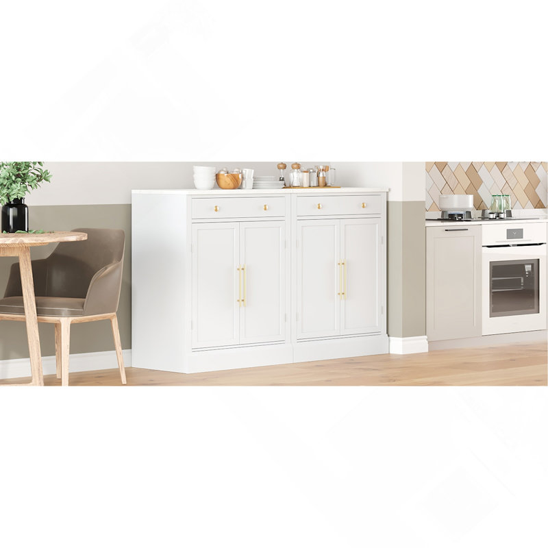 Modern Freestanding Kitchen Pantry,Buffet Food Storage, Coffee Bar Cabinet With Drawer, 2 Adjustable Shelves And 2 Door Shelves For Dining, Kitchen