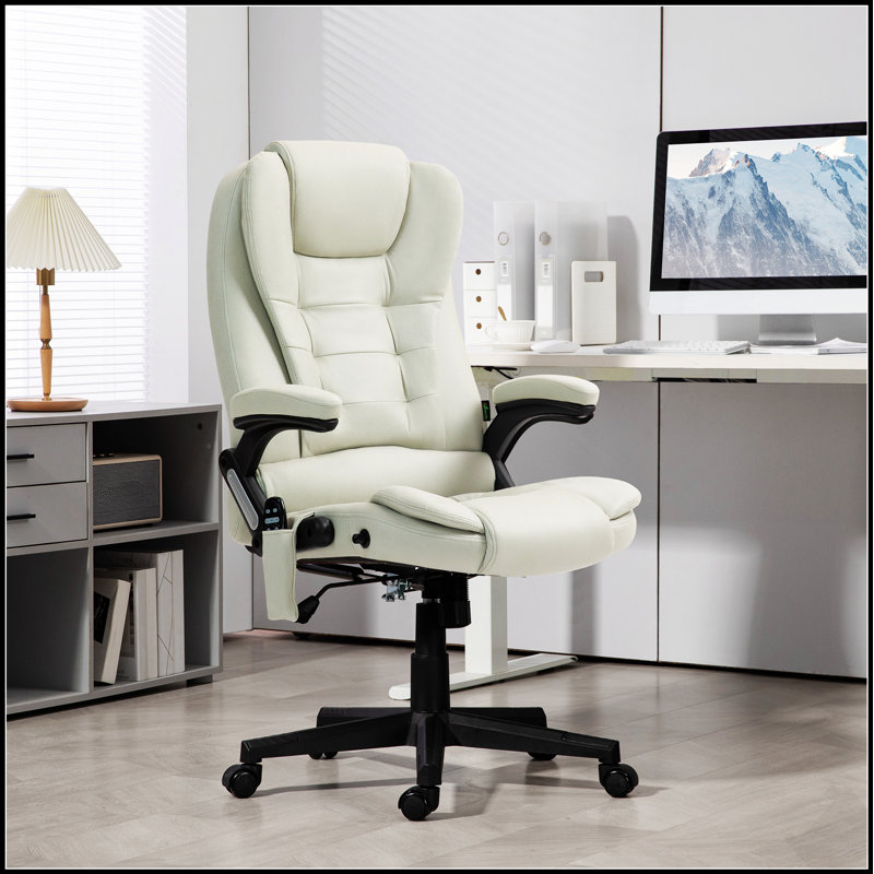 Fauteuil de massage vibrant à 6 points avec chaleur, dossier haut en microfibre pour un confort et un soutien ultimes, Beige