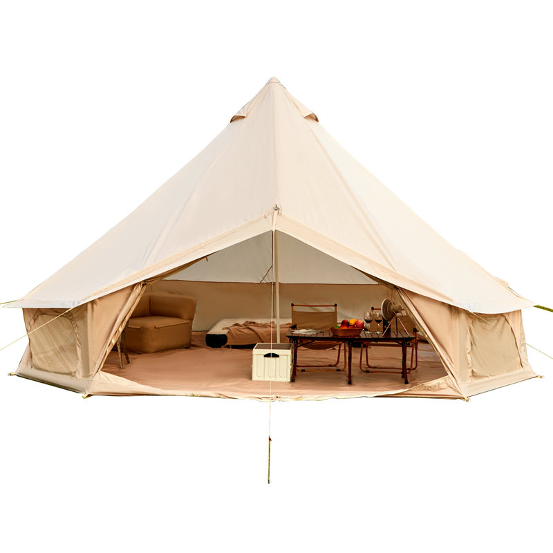 4-8person Yurt Tent,  4 Season Waterproof Bell Tent, Glamping Tents With Stove Jack, Beige, 13.1'