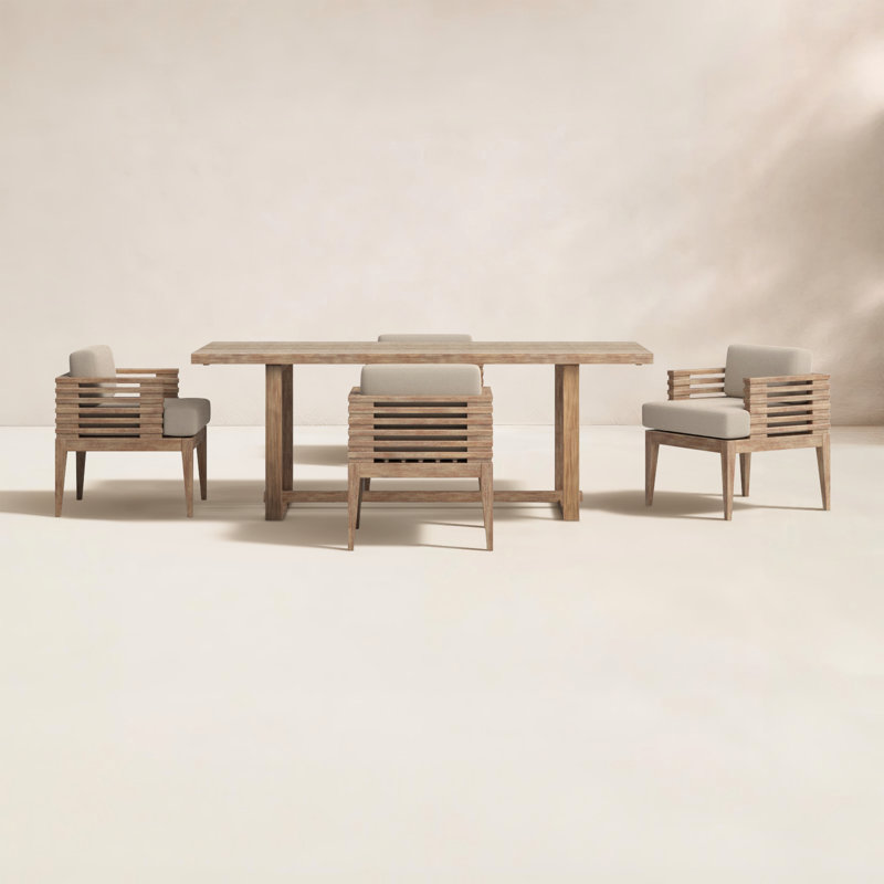 Aerilyn 4 - Person Wood Patio Dining Set with Rectangular Table , Cushions Included, Taupe Performance, Light Brown