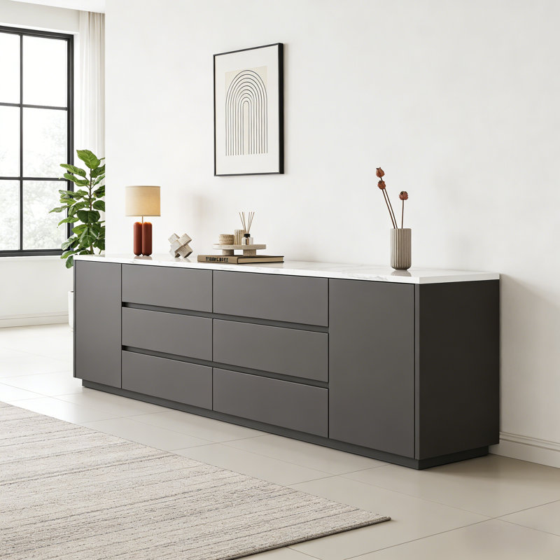 Meuble télé simple et élégant avec rangement, Blanc / Gris
