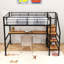 Lit mezzanine double en métal avec bureau, rangement pour escalier, garde-robe et lumière DEL-34227510