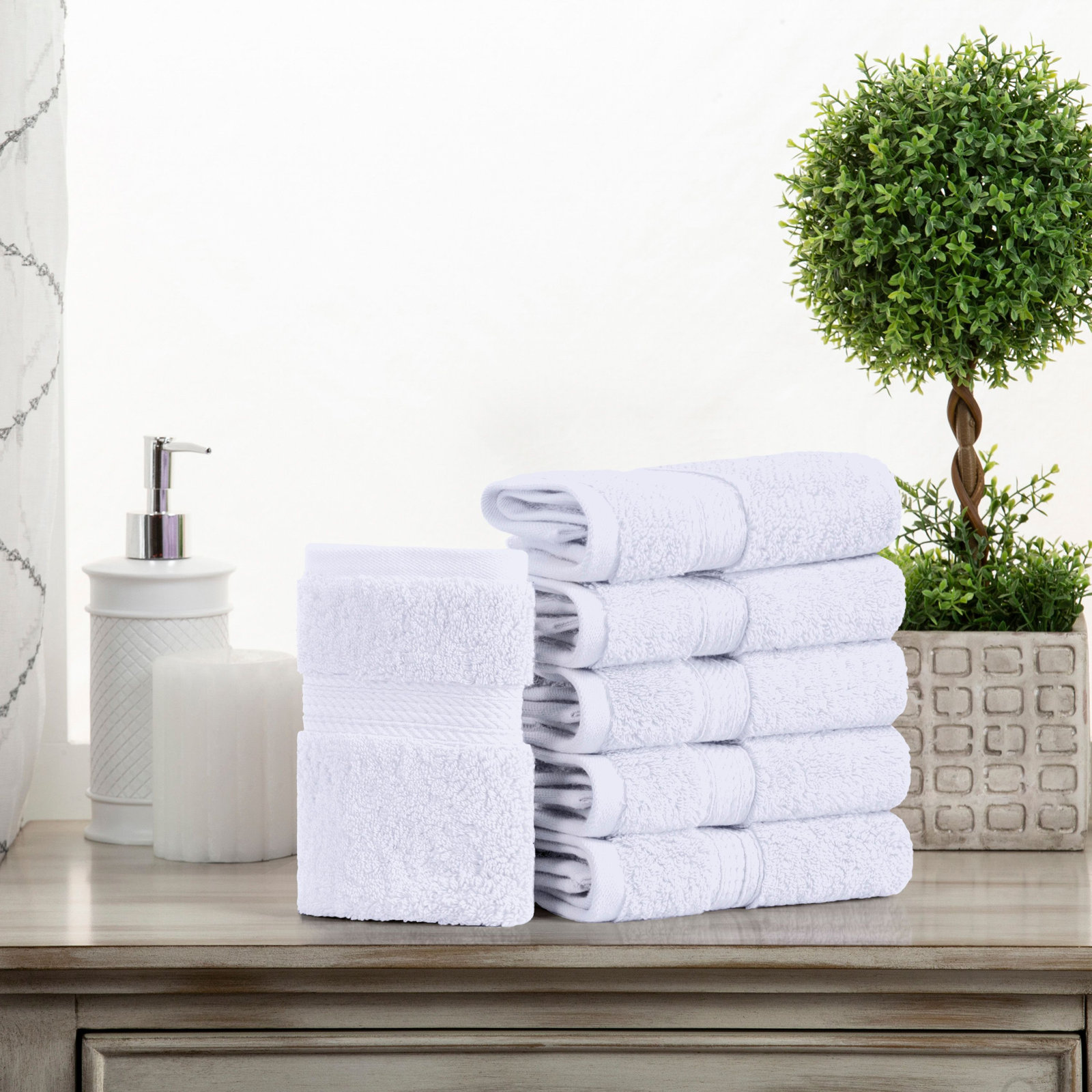 Egyptian Cotton Washcloth Set, White, Washcloth - 6 Pack