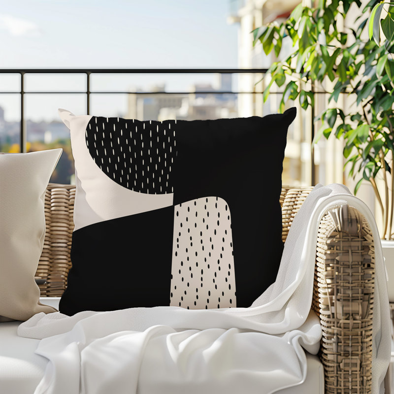 Coussin carré intérieur / extérieur pia, H 19 po x l 19 po, Noir/Blanc cassé