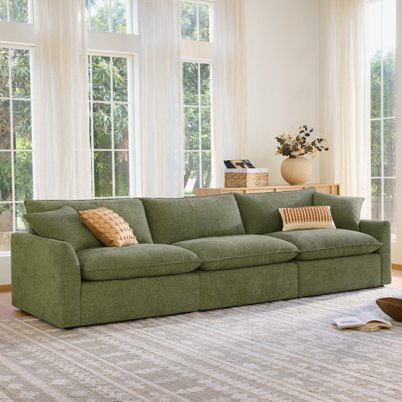 Modern Upholstered Sofa with Plush Foam Cushions & Solid Wood Frame, Moss Green, 3
