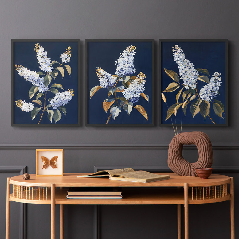 Série d'étude florale - Ensemble de 3 estampes numériques - Prêt à accrocher, Cadre noir, H 10 po x l 8 po