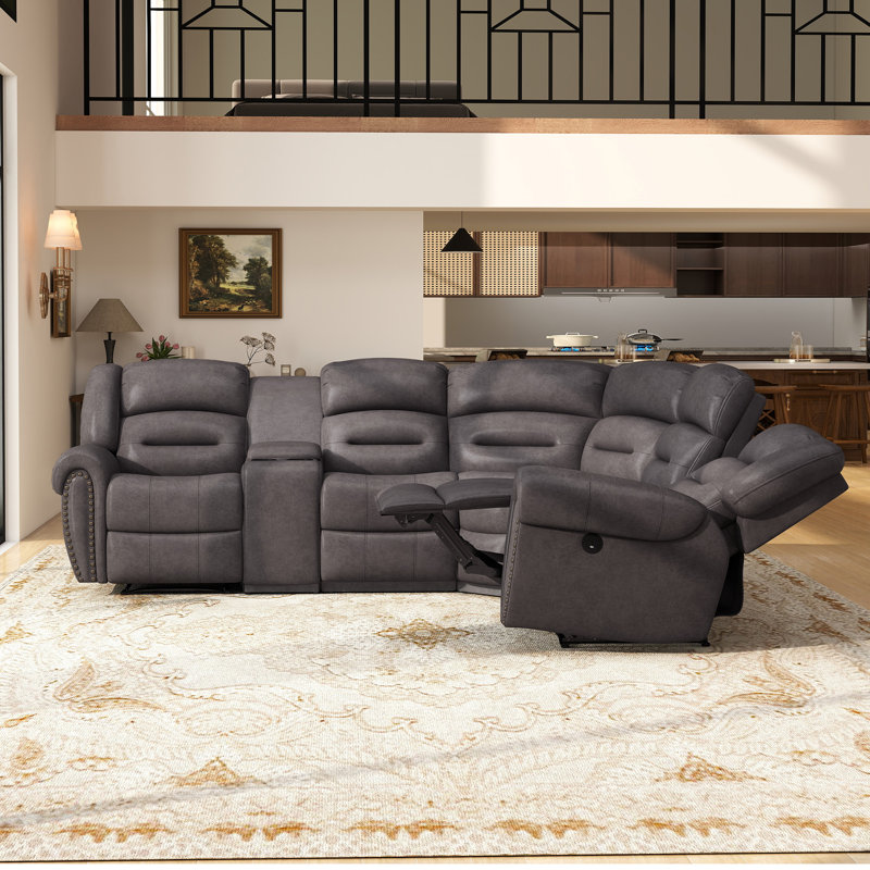 Canapé modulaire inclinable électrique en similicuir de 7 pièces d'une largeur de 97,4 po avec console centrale