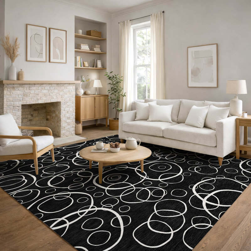Premium Machine Washable Mayfield AMF2407 Bubbles Rug, 8' x 10', Black