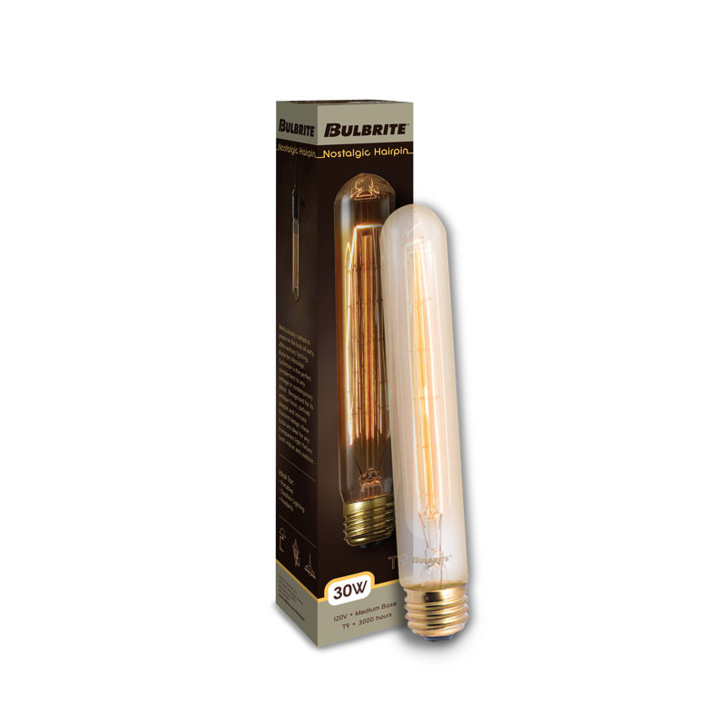 30 Watt, Antique T9 Incandescent Dimmable Light Bulb, 2200K E26/Medium (Standard) Base