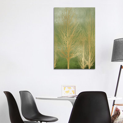 Gold Trees On Green Panel II by Kate Bennett - Wrapped Canvas Painting