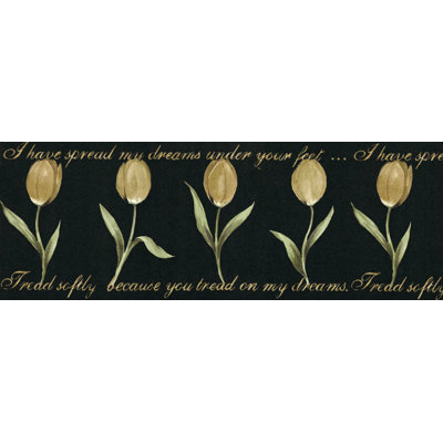 Bordure de papier peint pré-encastré - motif floral noir, poésie dorée pâle, bordure rétro tulipes, 15 pi X 9,5 po
