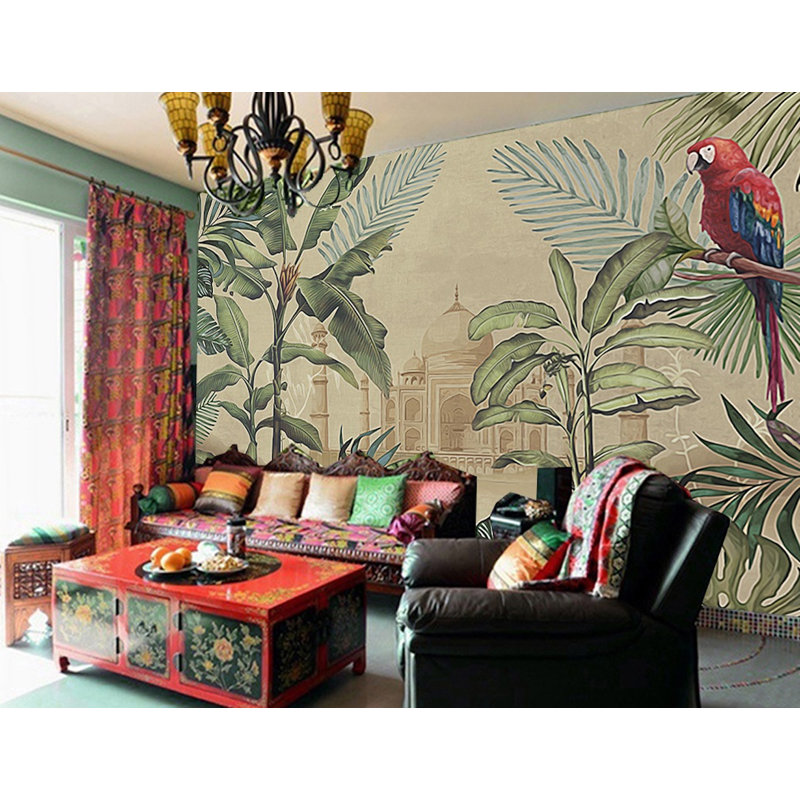 Murale perroquet feuilles tropicales Taj Mahal Lakeside, L 75 po x l 112 po