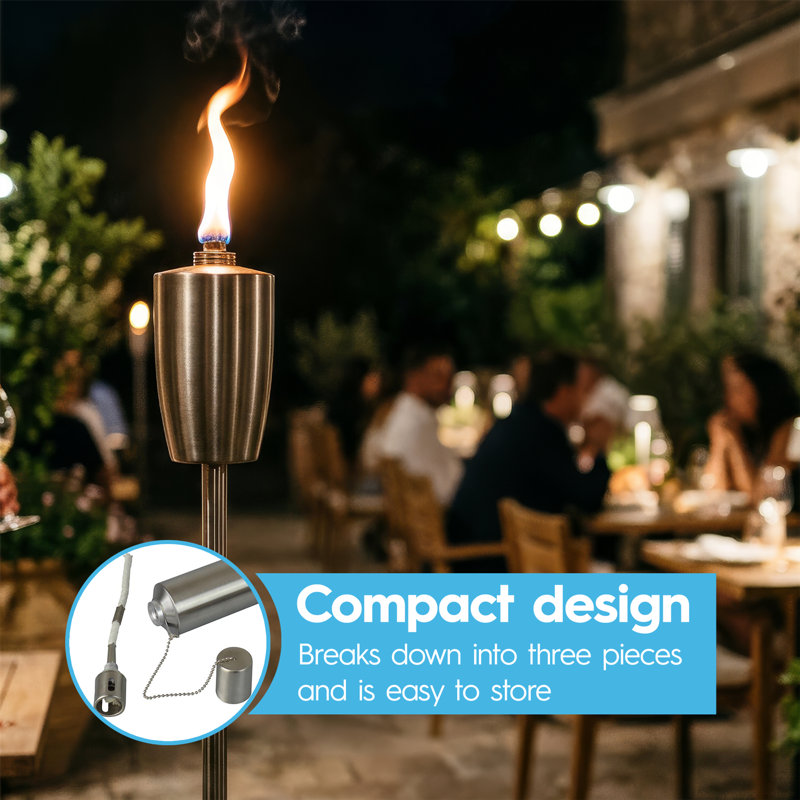 Harbour Housewares - 12x Garden Flame Torches - Metal Barrel Design, Silver