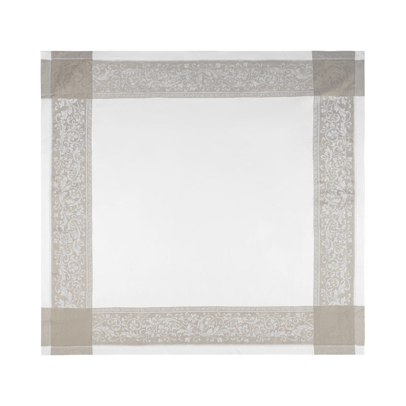 Versailles White and Beige Linen Tablecloth 71" x 100"
