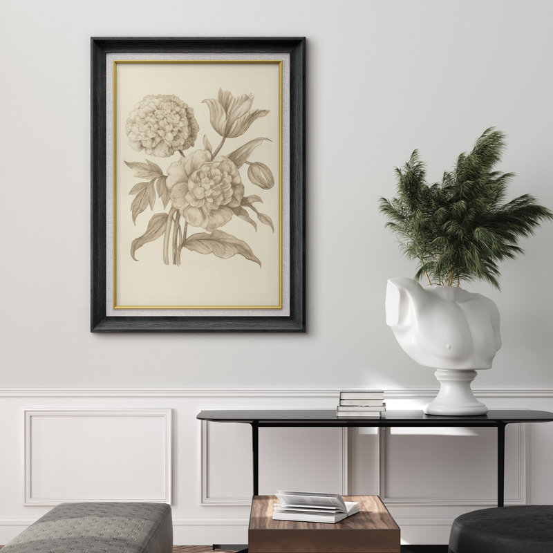 Œuvre encadrée de qualité supérieure - reproduction de fleurs rétro pour décoration de salon - 26 po x 36 po, Noir