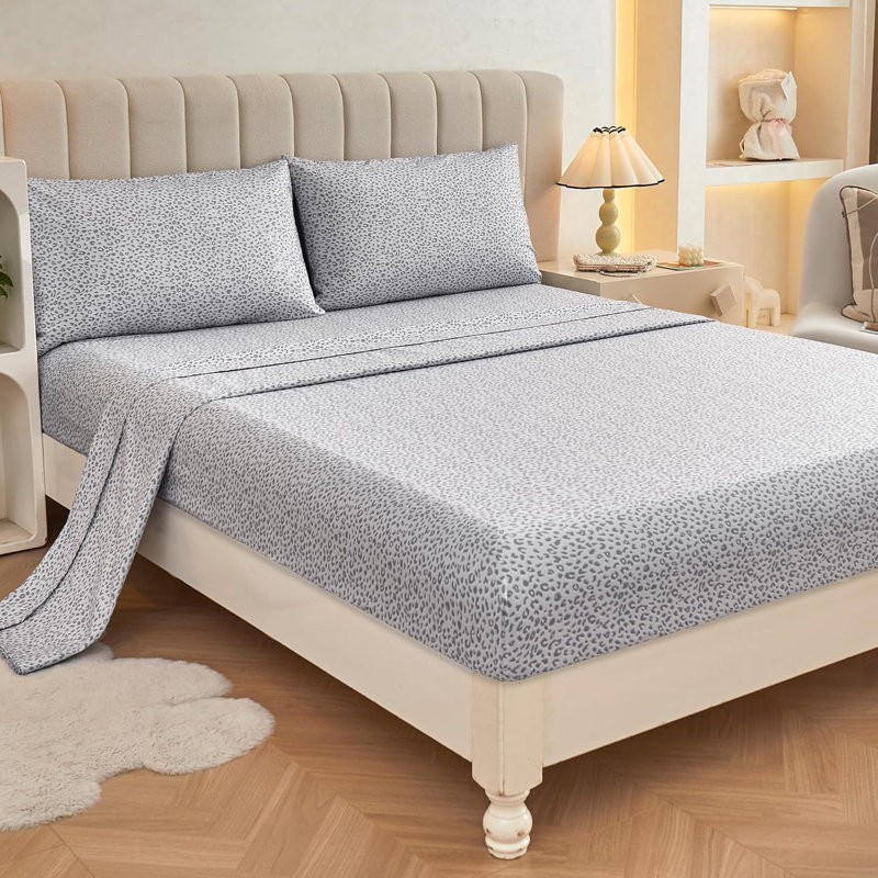 Draps de grand lit à imprimé guépard Leopard, draps et taies d'oreiller en microfibre douce, drap-housse antidérapant à poches profondes, draps gris argenté