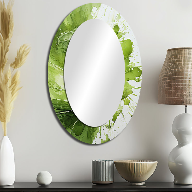 Miroir mural vert et blanc à spirale abstraite IV - vert, 36 po x 24 po