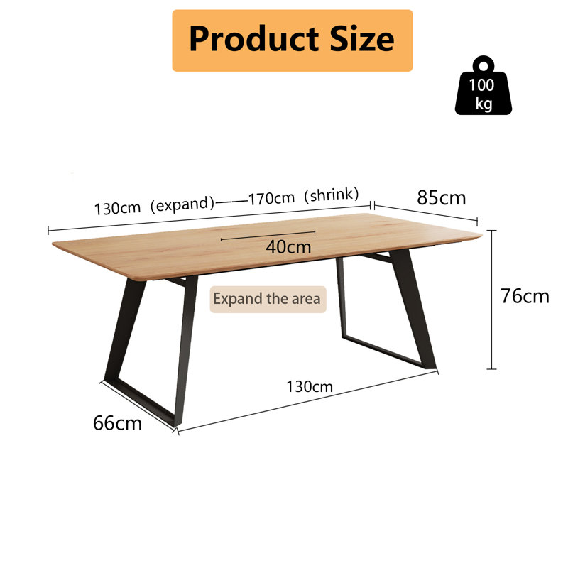 Extendable Dining Table Set, 130 x 170cm Oak Finish MDF Rectangular Top, Corner benches and benchesr, Modern Contemporary Style for Dining Room and Kitchen