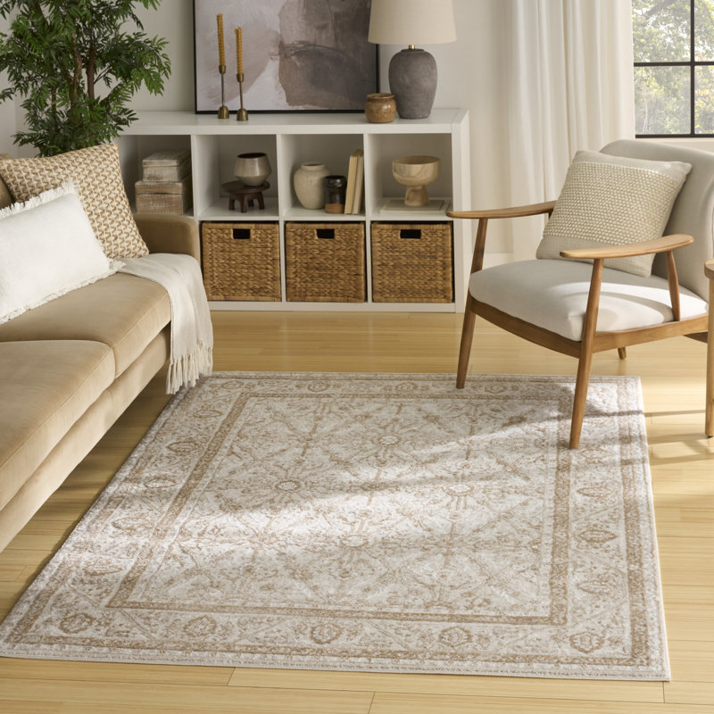 Lafever Cream Beige Vintage Indoor Rug, Rectangle 4' x 6'