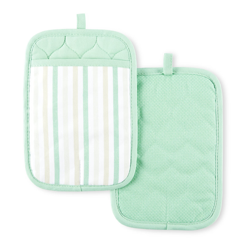 Martha Stewart Daisy Stripe Pot Holder, Mint