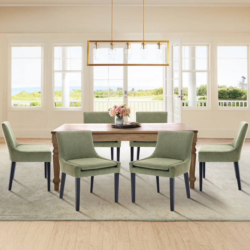 Corduroy Upholstered Solid Wood Dining Chair Side Chair (Set of 6), Green
