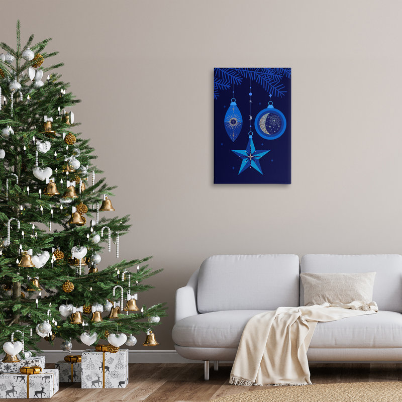 "Blue Holiday Ornaments", art mural sur toile par Victoria Barnes, H 30 po x l 20 po