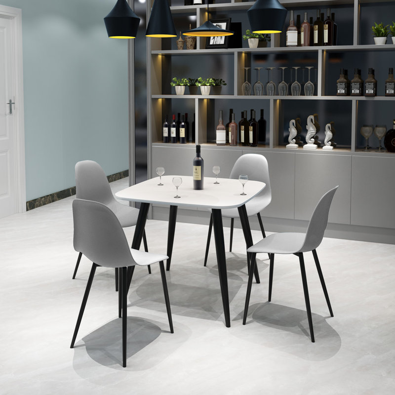 Kalie Pair of Plastic Dining Chairs, Black Metal Frame, Grey