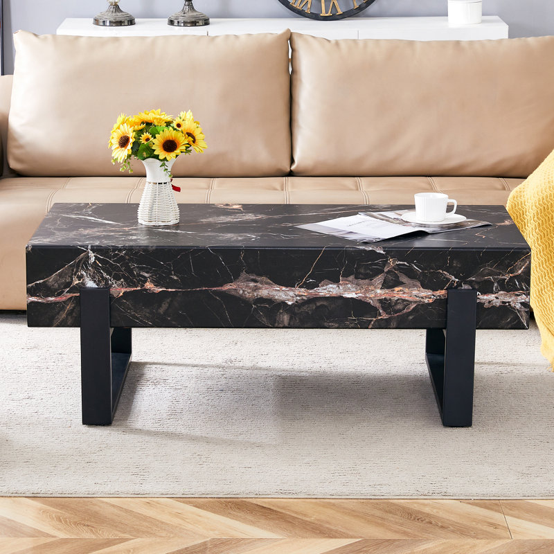 Minimalist MDF Marble-Patterned Table, Black