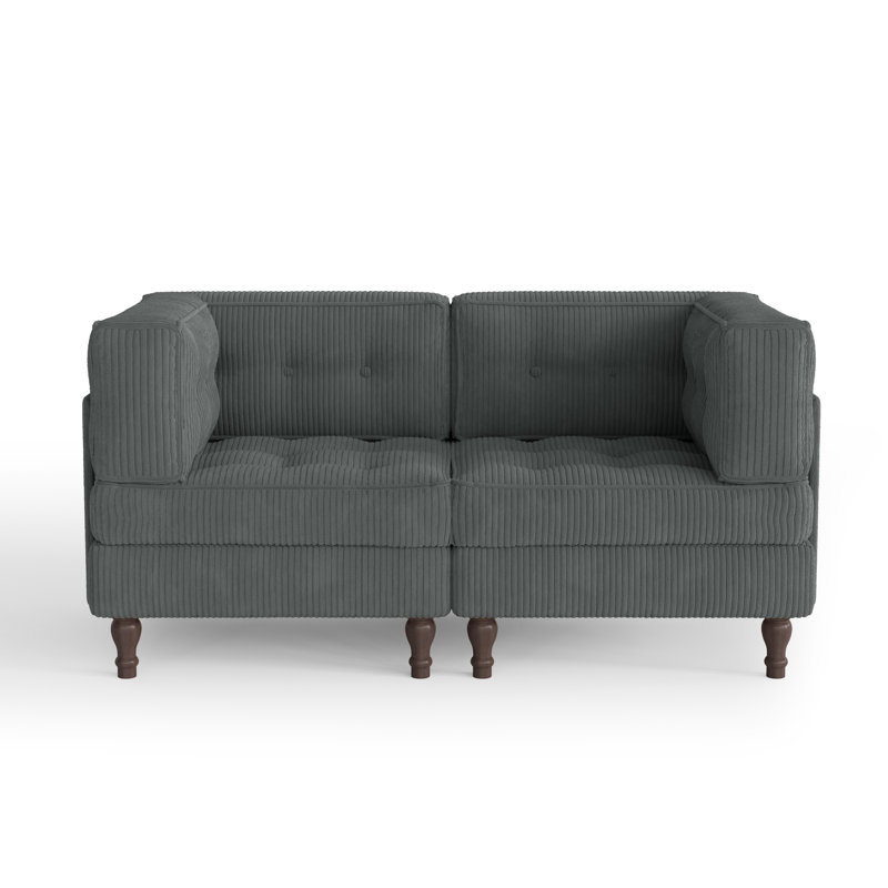 Upholstered Gray Tufted Corduroy Modular Sofa with Pillow Back, Gray