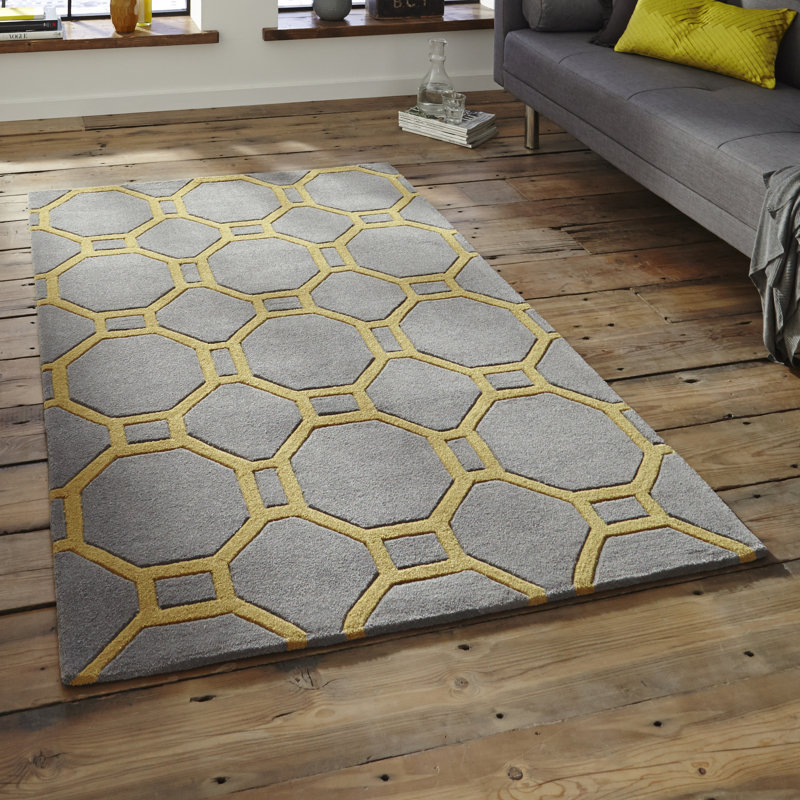 Lybbert Hand-Tufted Grey/Yellow Rug, Rectangle 120cm x 170cm