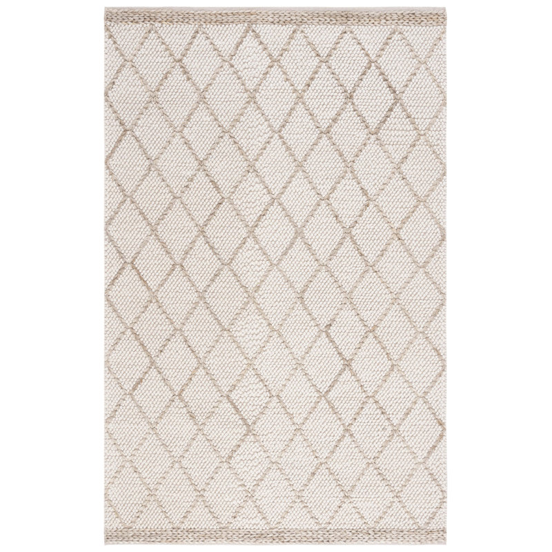 Natura Hand Woven Wool/Cotton Geometric Rug in Ivory/Natural, Rectangle 3' x 5'