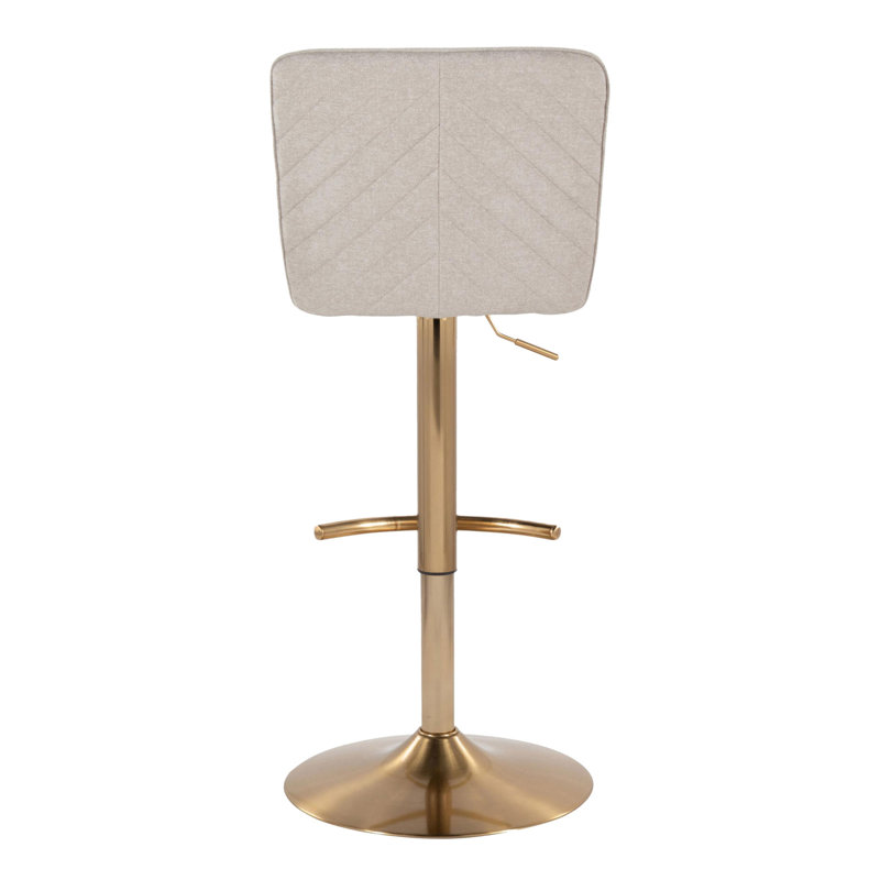 Henry Contemporary Adjustable Barstool With Swivel In Gold Metal And Beige Fabric With Rounded T Footrest By Lumisource - Set Of 2